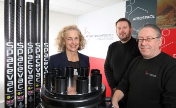 (from left) Jane Siddle of NEL Fund Managers with Anthony Wilson and Don Robinson of Advanced Composites Engineering