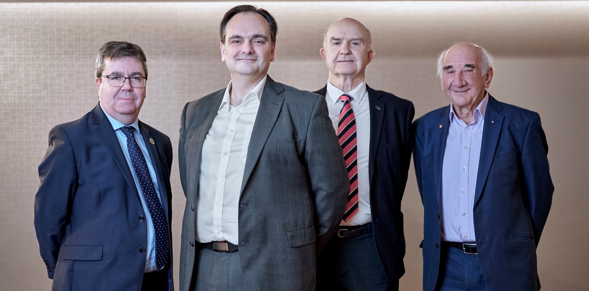 L-R Professor Andy Long of Northumbria University with Professor Sterghios A. Moschos, Dr Huw Edwards and Professor Sir Peter J. Barnes of PulmoBioMed.